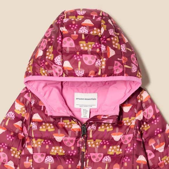 Girls Burgundy Lightweight Water Resistant Hooded Puffer Jacket Winter Coat - Picture 4 of 7